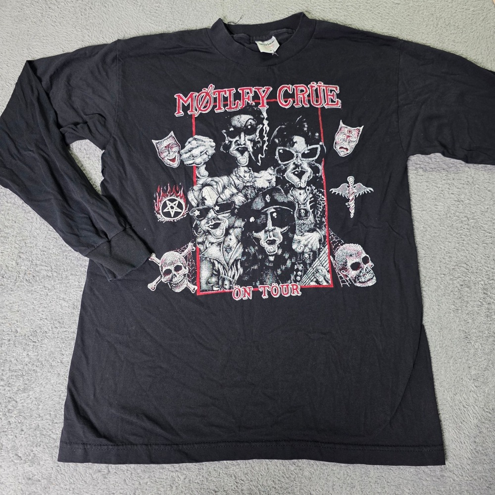 Motley Crue Mens M Long Sleeve Tour Shirt Black Vintage 90s Murina Distressed
